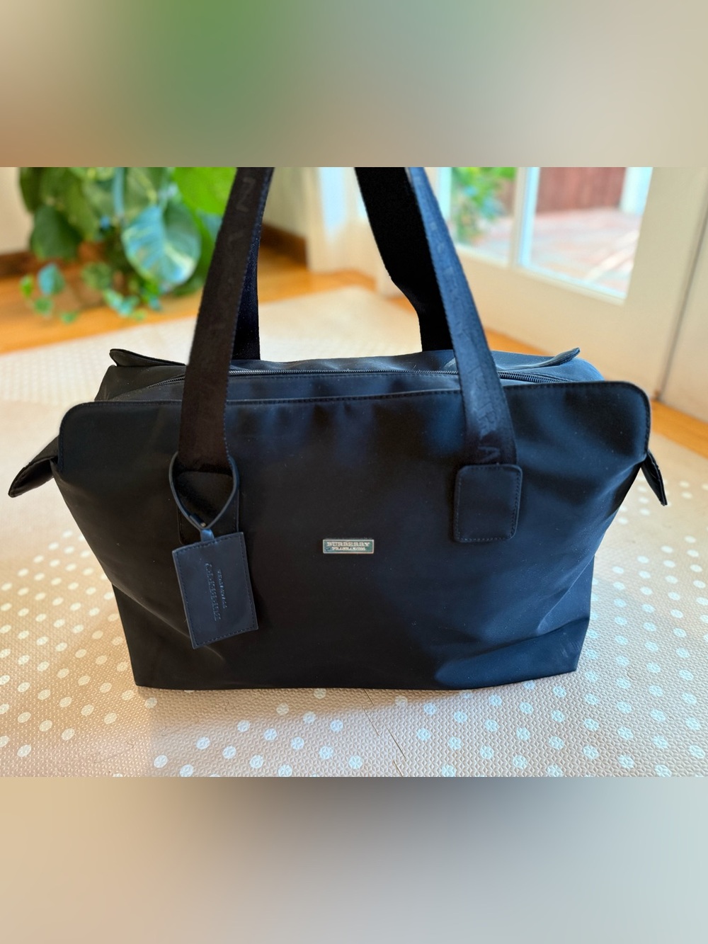 Burberry Black Nylon Duffel Bag Weekender with Leather Tag